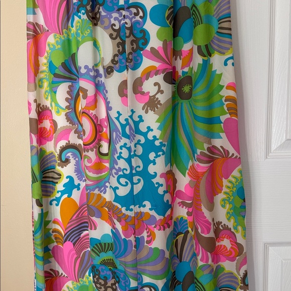 Trina Turk 100% Silk Colorful Maxi Dress Adjustable Spaghetti Straps Lined Flaw - Picture 8 of 17